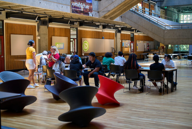 Group of high school students working in UW's Gould Hall