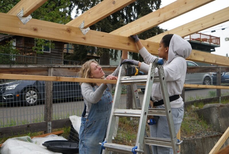 student and mentor on top of a ladder